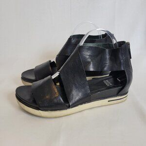 Eileen Fisher Sport Platform Sandal Black Tumbled Leather Women's Size 9
